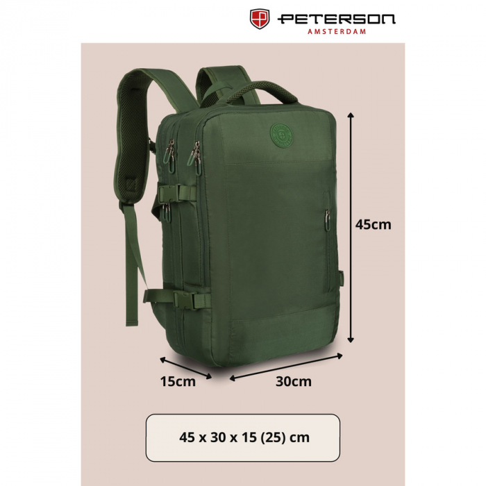 Rucsac de călătorie verde cu spațiu pentru laptop și port USB - Peterson PTR-PTN 24421-5111 GREEN [3]