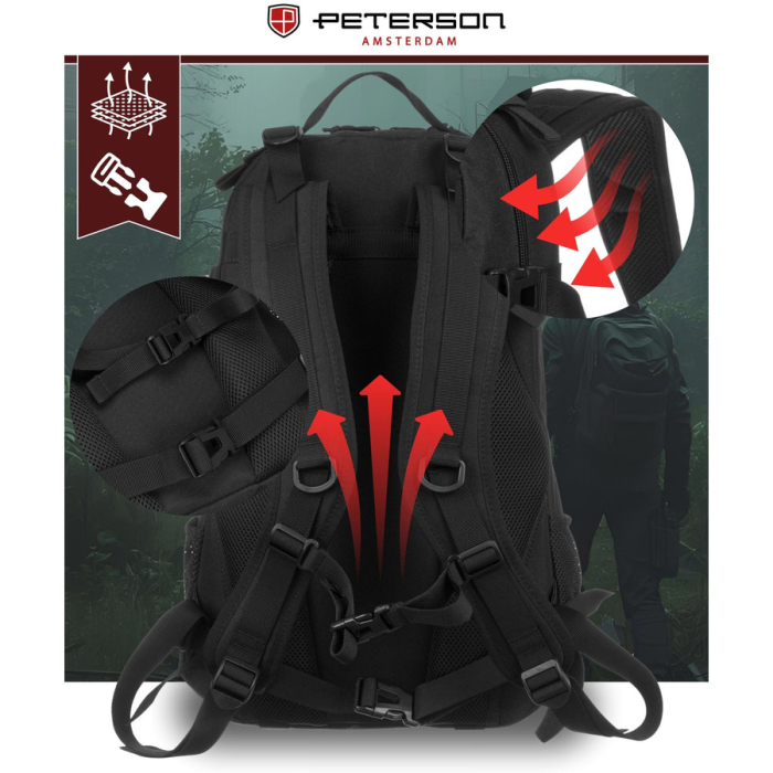 Rucsac militar negru cu curele de compresie - Peterson PTR-PTN BL076-8083 BLACK [8]