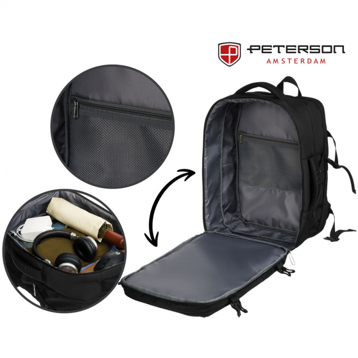 Rucsac negru de călătorie cu spațiu pentru laptop, perfect pentru bagajul de mână în avion - Peterson PTR-PTN 24403-6935 BLACK [13]