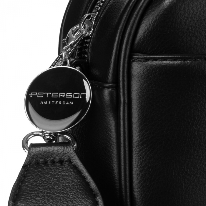 Geantă crossbody neagră, clasică, pentru femei, din piele ecologică, cu două curea inclusă, Peterson PTR-PTN STY-2-PIL BLACK [3]