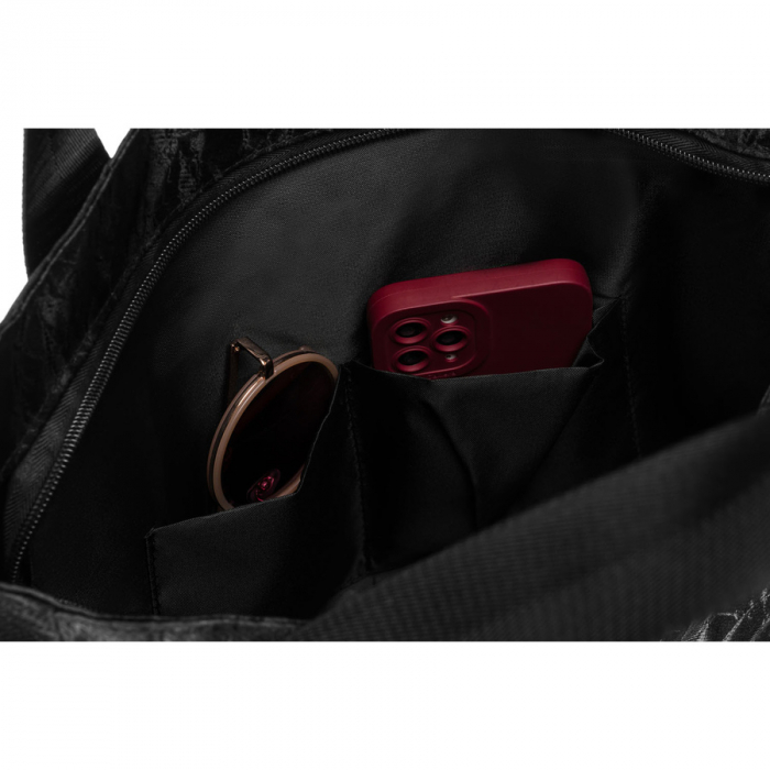 Geantă mare de damă neagră din poliester cu model, cu închidere cu fermoar - Rovicky PTR-R-TZ-01-2356 BLACK W [6]