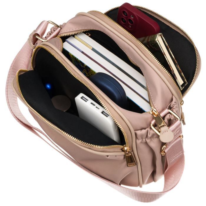 Geantă de damă din nylon roz cu fermoar și clemă magnetică - Peterson PTR-PTN JN-15-0351 PINK [15]