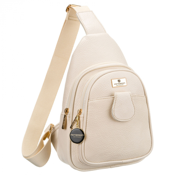 Geantă de damă bej cu curea lată crossbody din material textil, rucsac pe un umăr, piele ecologică, Peterson PTR-PTN SSY-1-F19 L.BEIG [2]