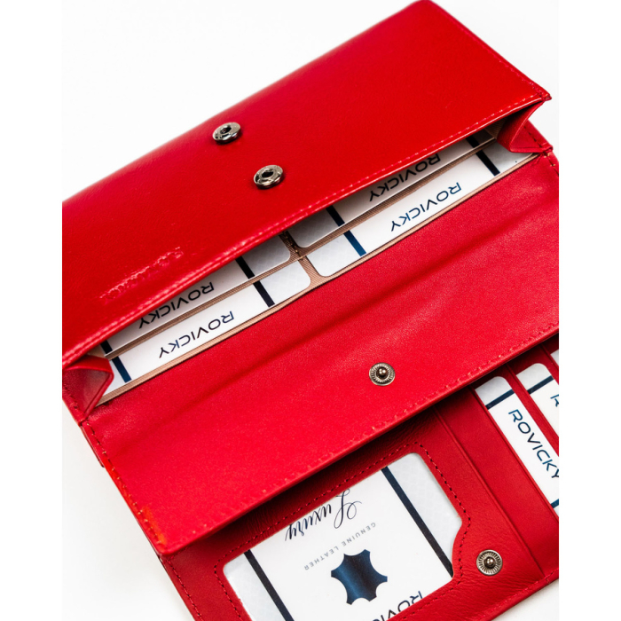 Portofel mare de damă din piele lăcuită roșie, confecționat din piele naturală și ecologică, protecție RFID - Rovicky PTR-RPN-28-YM-5838 [9]