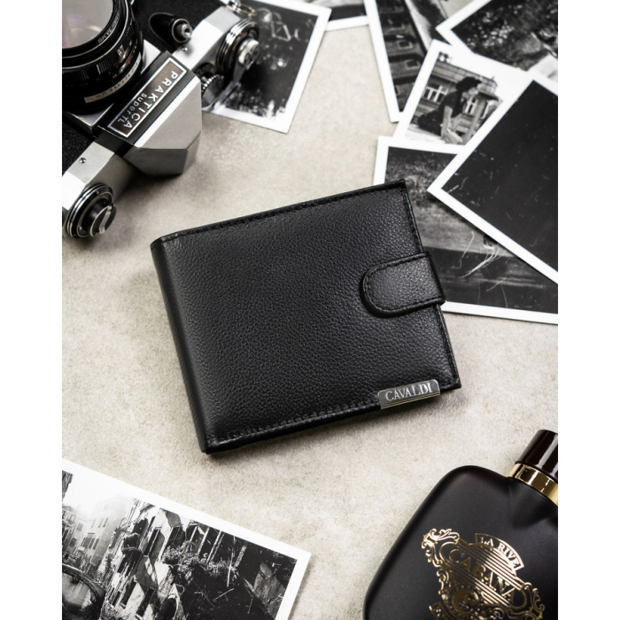 Portofel bărbătesc mare din piele naturală neagră cu închidere cu capsă - 4U Cavaldi PTR-N992L-P-PDM-BL BLACK [2]