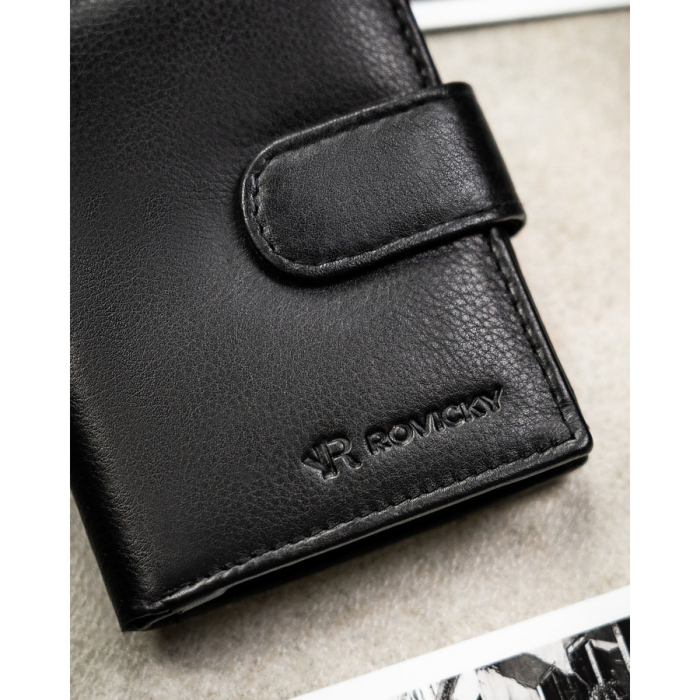 Portofel vertical bărbătesc din piele naturală neagră cu închidere cu capsă - Rovicky PTR-0720L-RVD-0246 BLACK [4]