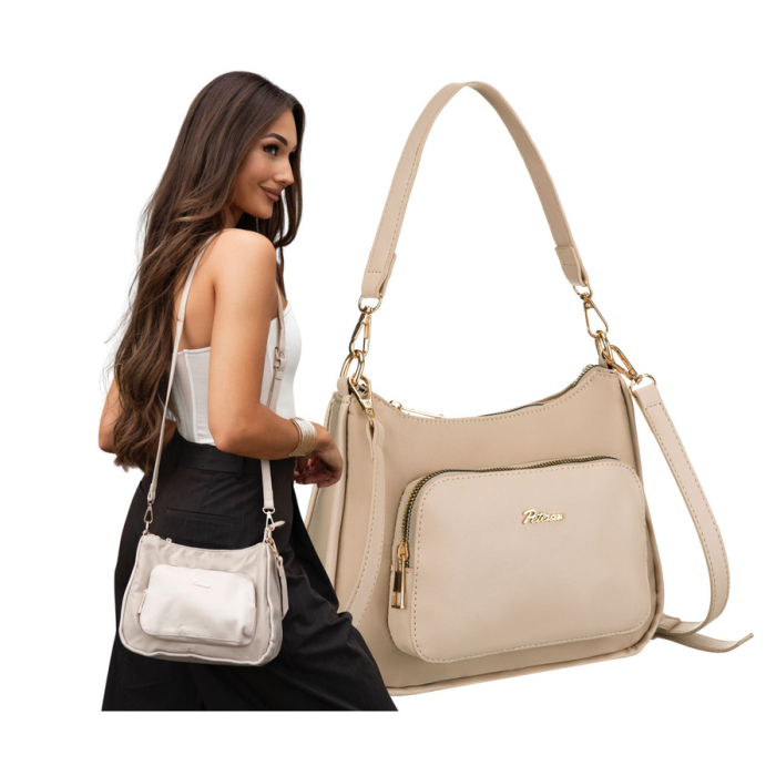 Geantă de damă bej din nailon și piele ecologică, cu mânere și curea detașabilă - Peterson PTR-PTN JN-16-0368 BEIGE [2]