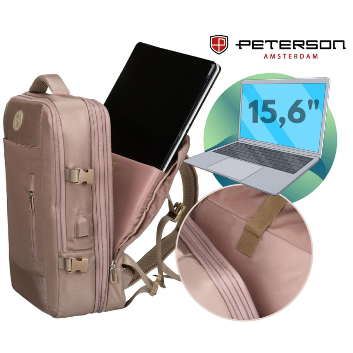 Rucsac de călătorie bej cu port USB - Peterson PTR-PTN 24421-5081 BEIGE [15]