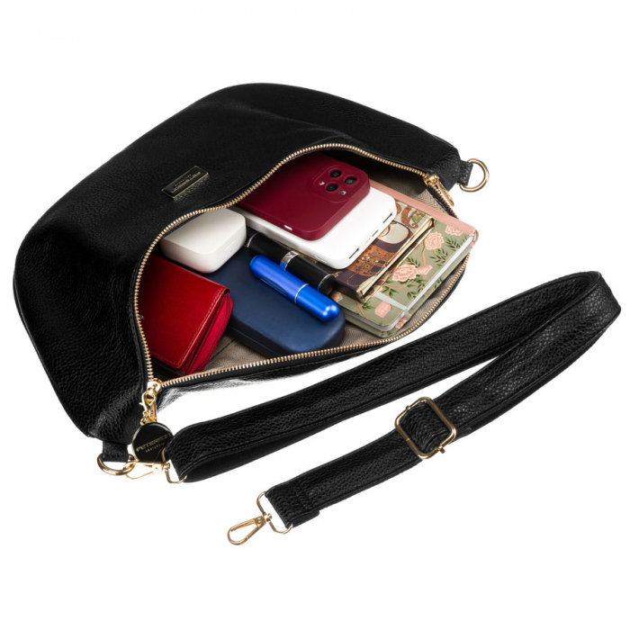 Geantă mare de damă neagră din piele ecologică, geantă de talie sau de umăr, geantă crossbody, Peterson PTR-PTN SSY-3-F19 BLACK [8]