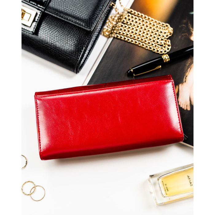 Portofel mare de damă din piele lăcuită roșie, confecționat din piele naturală și ecologică, protecție RFID - Rovicky PTR-RPN-28-YM-5838 [5]