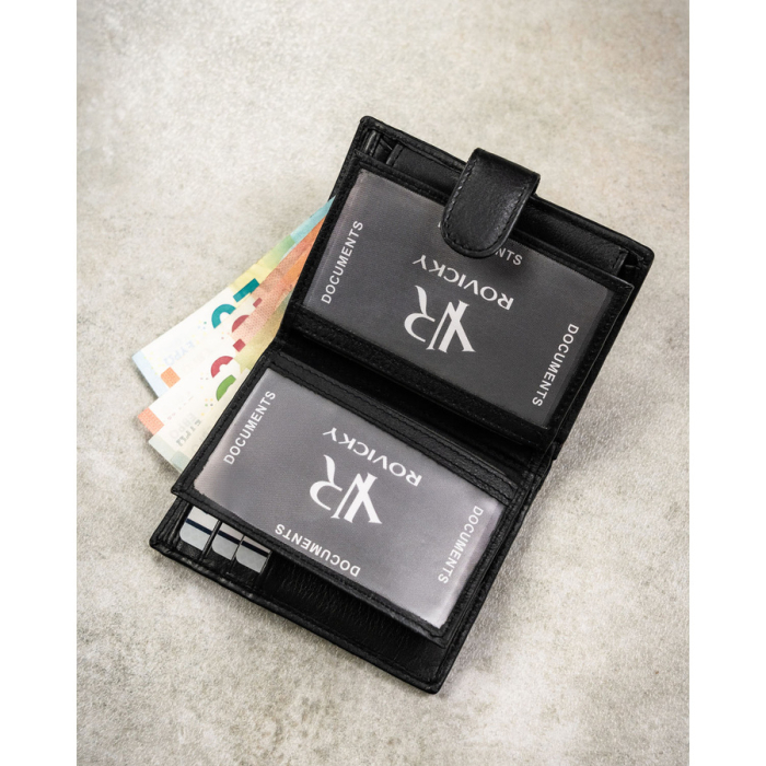 Portofel negru bărbătesc din piele naturală, cu spațiu pentru certificatul de înmatriculare al vehiculului și echipat cu sistem RFID - Rovicky PTR-0800L-RVD-0260 BLACK [6]