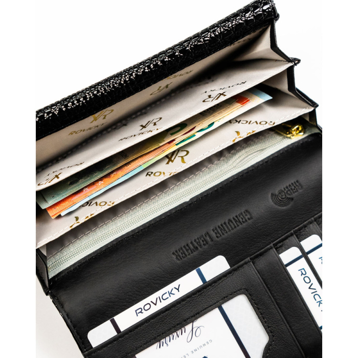 Portofel negru de damă din piele lăcuită cu sistem RFID - Rovicky RH-22-1-RS BLACK [9]