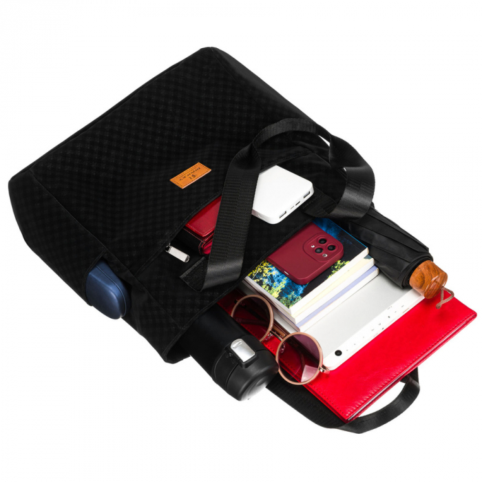 Geantă de damă neagră, din poliester, acoperită cu un model geometric - Rovicky PTR-R-TZ-01-2363 BLACK W [8]
