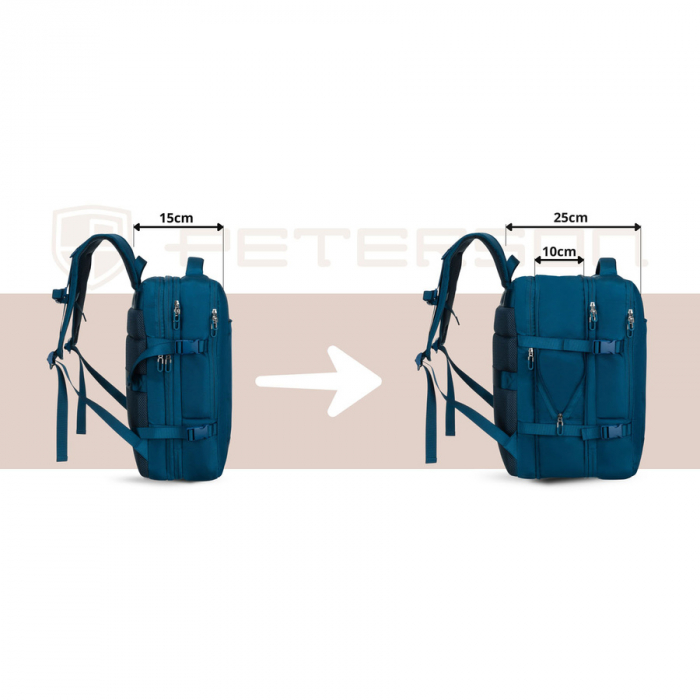 Rucsac de călătorie albastru, perfect pentru bagajul de mână și echipat cu curele de compresie - Peterson PTR-PTN 24421-5104 BLUE [8]
