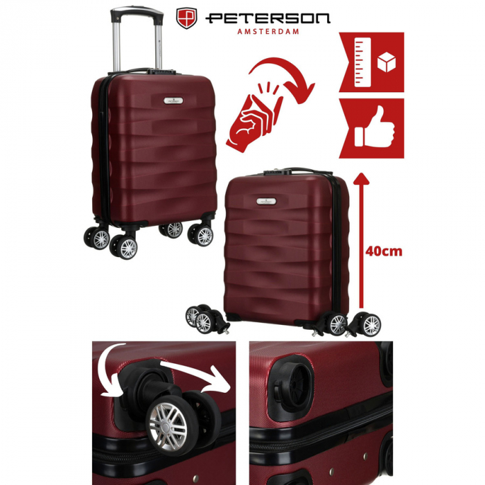 Valiză mică de cabină cu roți detașabile, culoare vișinie - Peterson PTR-PTN 5806-W-XS-4473 P [2]
