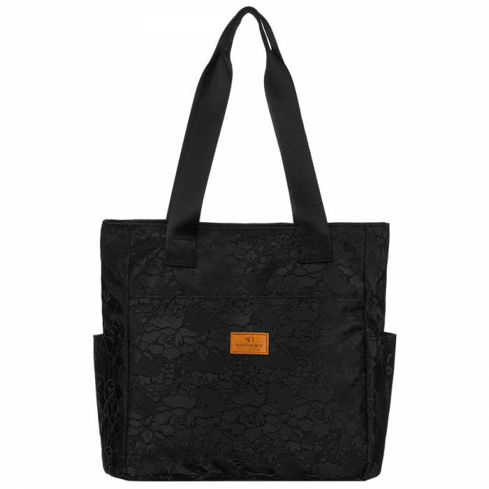 Geantă de damă neagră din poliester cu mânere confortabile și buzunar exterior cu fermoar - Rovicky PTR-R-TZ-01-2370 BLACK W [2]