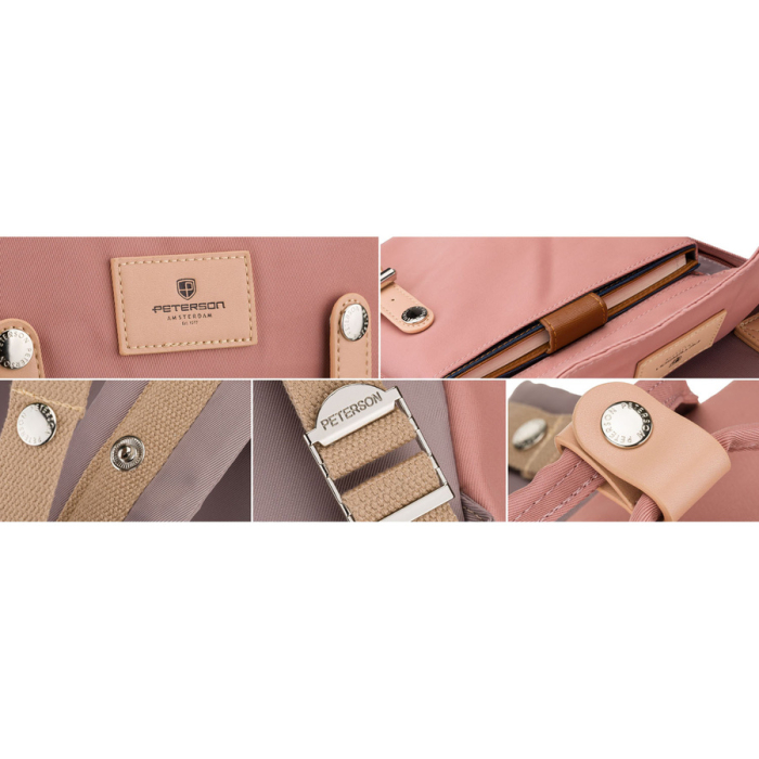 Rucsac de damă roz și gri din poliester și piele ecologică, cu un singur compartiment - Peterson PTR-PTN GAMMA WOODROSE-G [13]