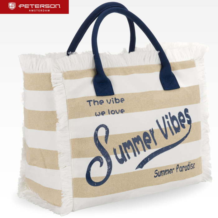 Geantă mare de plajă cu fermoar, albă și bej, geantă shopper - Peterson PTR-PTN MX05-M-WHITE-BEI [2]