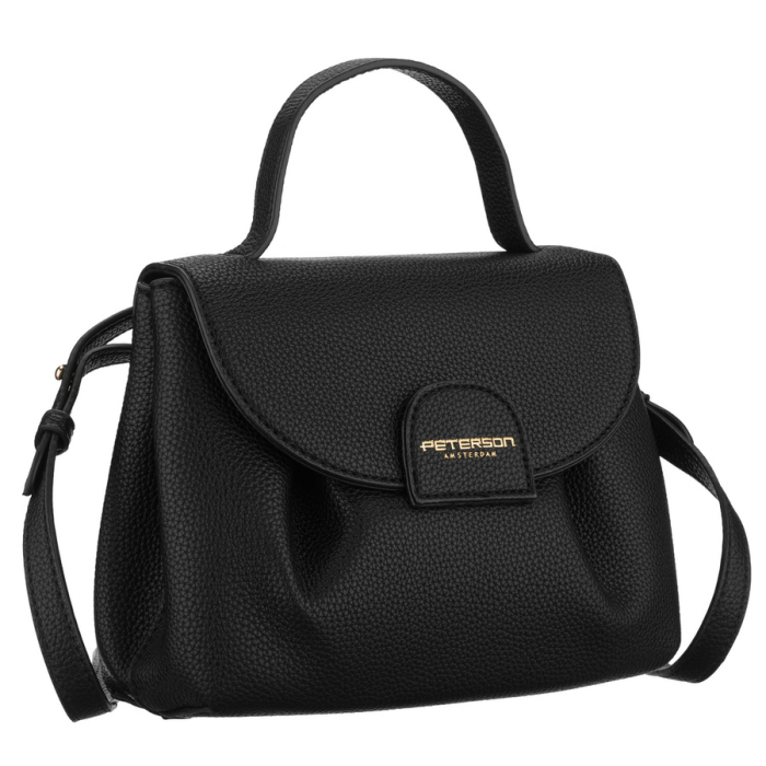 Geantă de damă tip messenger din piele ecologică neagră cu buzunar exterior - Peterson PTR-PTN TOR-ALE-28 BLACK [1]