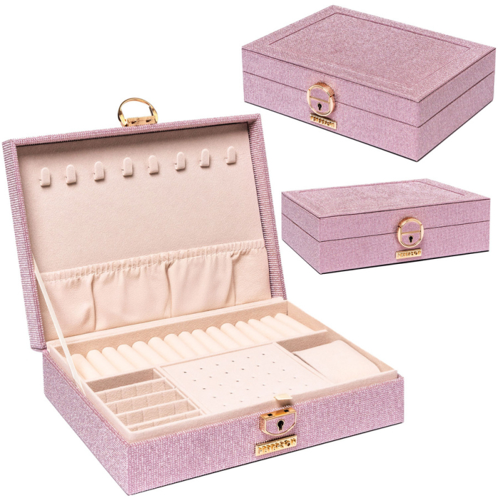 Cutie de bijuterii roz cu spațiu dedicat pentru un ceas - Peterson PTR-PTN SZK-13-5998 ROSE [1]