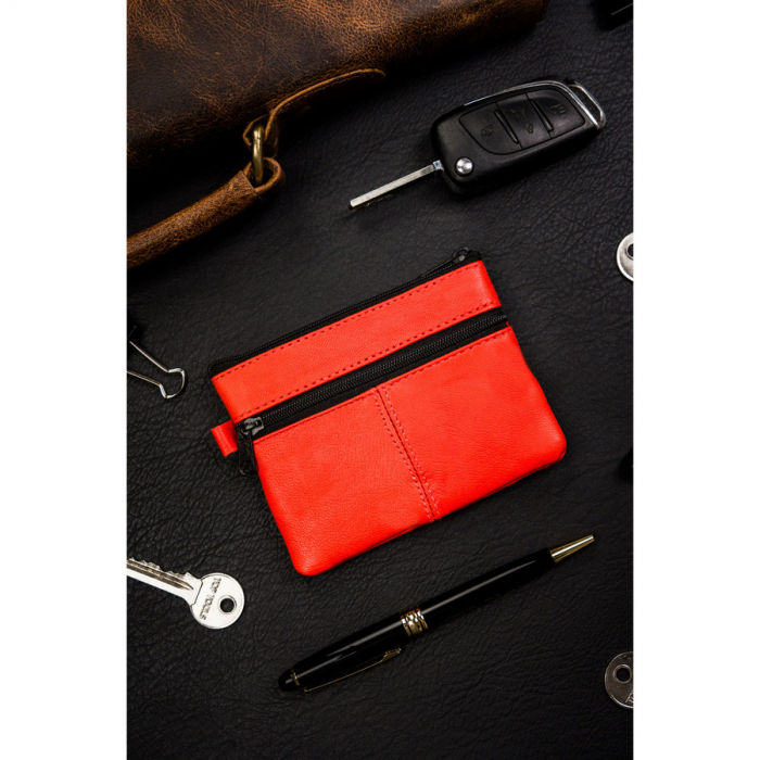 Husa din piele naturala de culoare portocalie cu buzunare cu fermoar PTR-KC-01-PDM ORANGE [3]