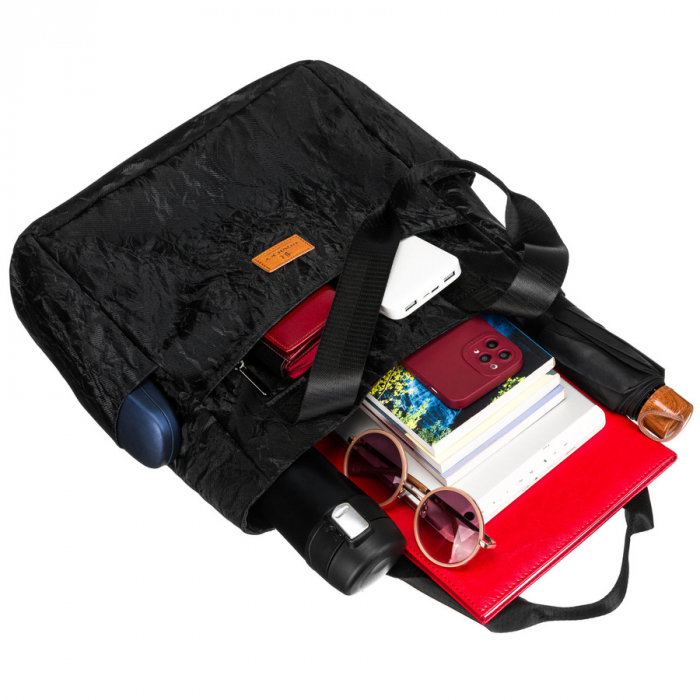 Geantă mare de damă neagră din poliester cu model, cu închidere cu fermoar - Rovicky PTR-R-TZ-01-2356 BLACK W [8]