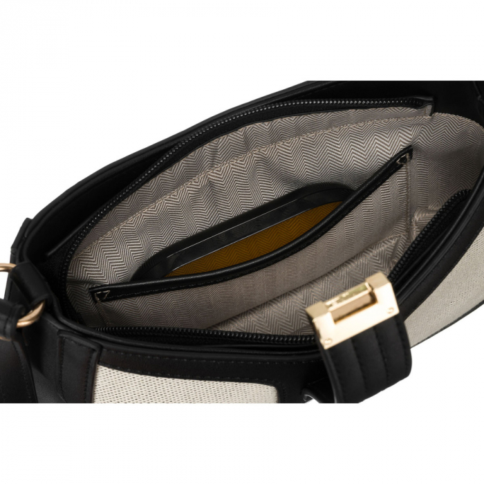 Geantă de damă bej din piele naturală și pânză Peterson PTR-PTN CAN-02 NAT-BLACK [7]