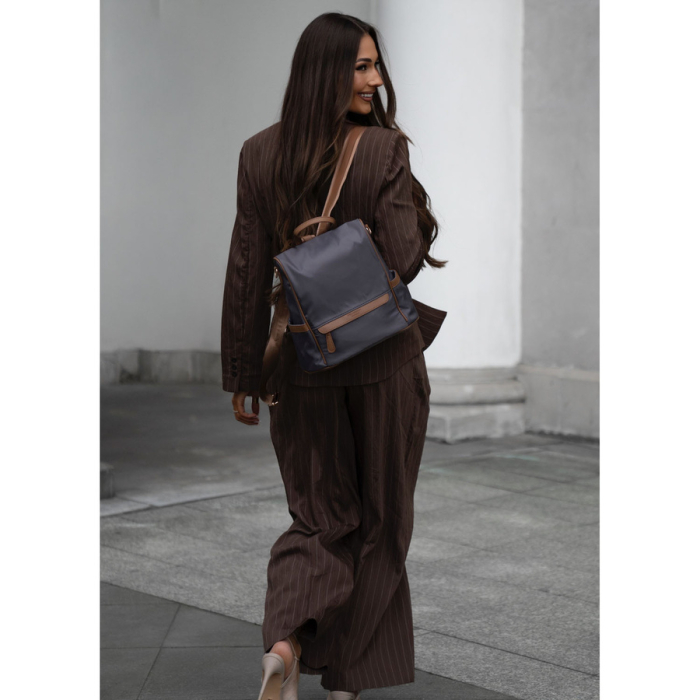 Rucsac gri de damă din nailon și piele ecologică cu curea detașabilă, compartiment unic - Peterson PTR-PTN JN-12-0238 GRAY [2]