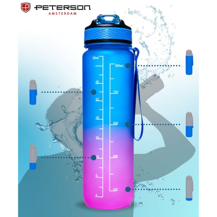 Sticlă de apă Tritan roz și albastră cu pai - Peterson PTR-PTN HY-8014-1L-9577 [8]