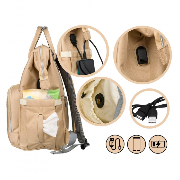 Rucsac multifunctional pentru mamici cu buzunare cu fermoar de culoare bej - Peterson PTR-PTN MB1-5978 BEIGE [6]