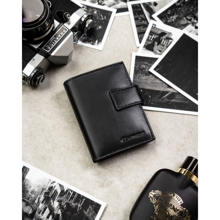 Portofel bărbătesc mare, din piele naturală neagră, cu spațiu pentru certificat de înregistrare și închidere cu capsă - Rovicky PTR-0104L-RVD-0208 BLACK [3]