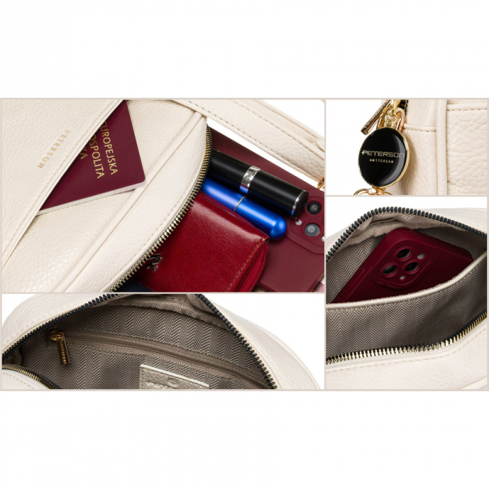 Geantă elegantă de damă bej cu accesorii aurii, două curea de umăr, piele ecologică Peterson PTR-PTN STY-2-F19 L.BEIG [12]