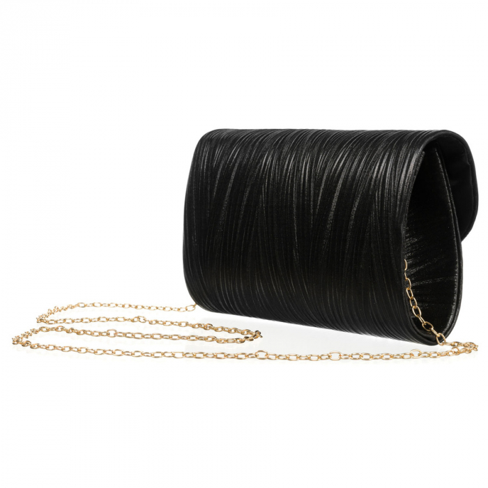 Geantă tip clutch neagră de damă din piele ecologică cu dungi - Rovicky [8]