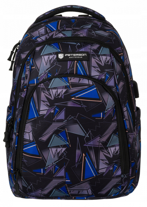 Rucsac de școală mare, multicolor, din poliester, cu port USB - Peterson PTR-PTN 77711-6654 PRT-6 [2]