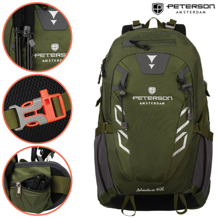 Rucsac de drumeție sport verde aventură cu fluier de salvare - Peterson PTR-PTN JPS-01-8474 GREE [3]
