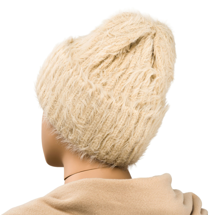 Căciulă beanie bej pentru femei, confecționată din nailon, acoperită cu o textură care imită blana - Peterson PTR-PTN HAT-11-5554 KHAK [7]
