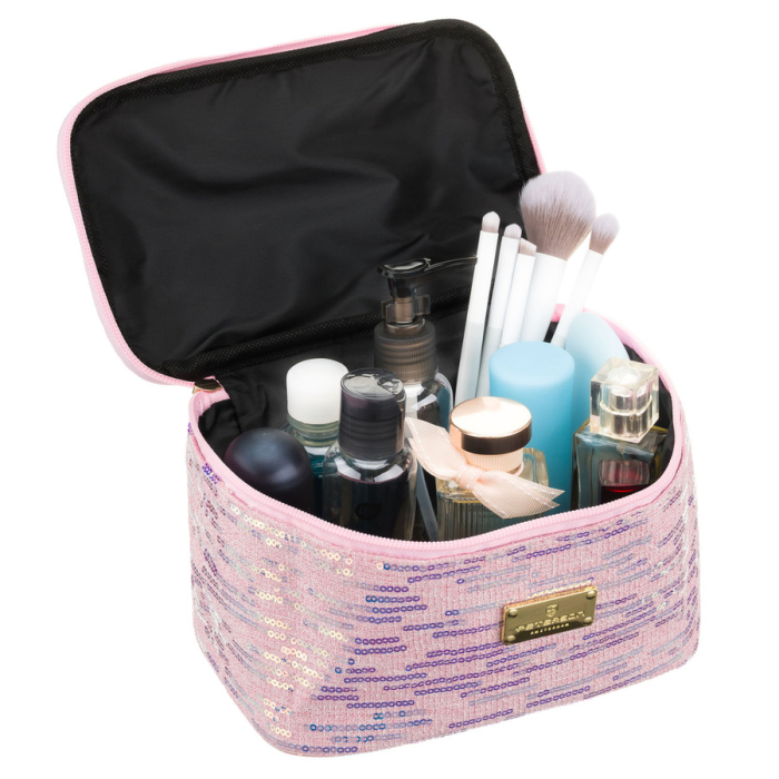 Geantă cosmetică de călătorie din material sintetic roz, decorată cu paiete - Peterson PTR-PTN KOS-DA-18-3538 P [7]