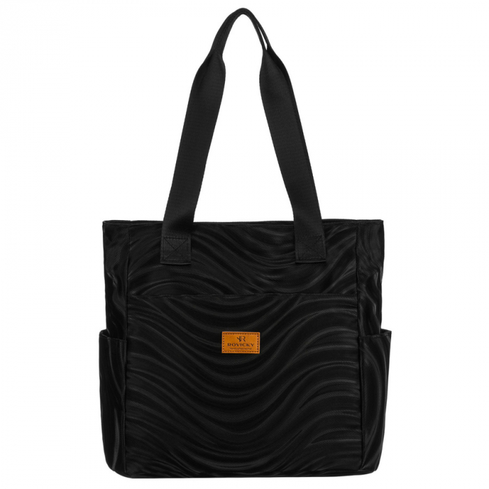 Geantă mare de damă din poliester negru cu model ondulat - Rovicky PTR-R-TZ-01-2394 BLACK W [2]