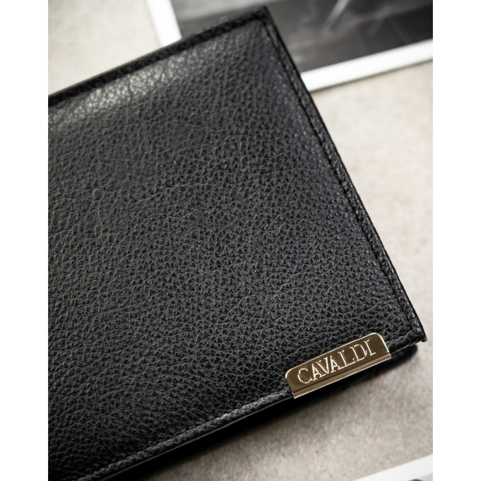 Portofel mare bărbătesc din piele naturală, de culoare neagră, cu sistem RFID - 4U Cavaldi PTR-N992-P-PDM-BL BLACK [3]