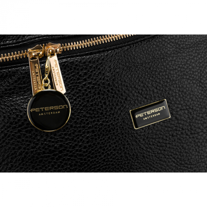 Geantă mare de damă neagră din piele ecologică, geantă de talie sau de umăr, geantă crossbody, Peterson PTR-PTN SSY-3-F19 BLACK [4]