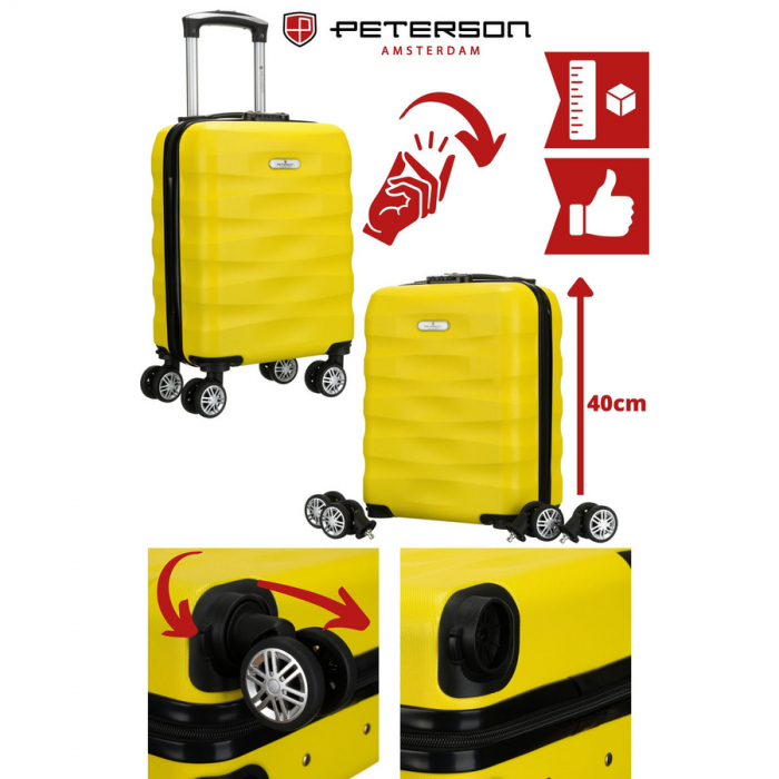 Valiză mică de cabină galbenă cu roți detașabile - Peterson PTR-PTN 5806-W-XS-4428 Y [4]