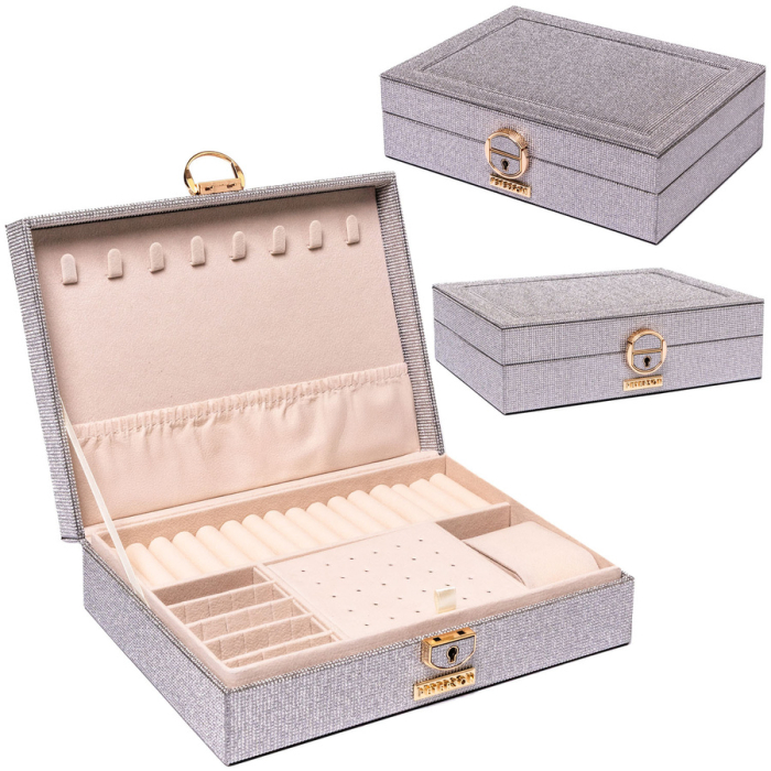 Cutie de bijuterii din argint cu spațiu dedicat pentru ceas, încuiabilă cu cheie și zăvor - Peterson PTR-PTN SZK-13-6001 BL-S [1]