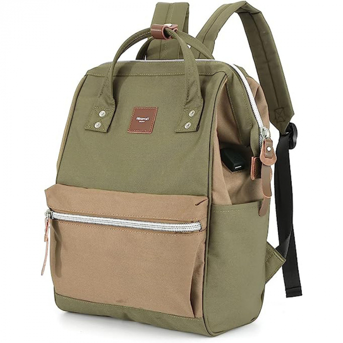 Rucsac pentru laptop impermeabil Himawari verde și maro cu port USB PTR-1881-35(1) [1]