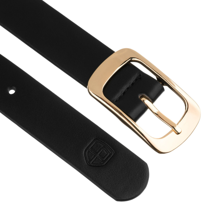 Curea de damă neagră, îngustă, din piele ecologică, cu cataramă aurie - Peterson PTR-PTN STU-17G2 [4]