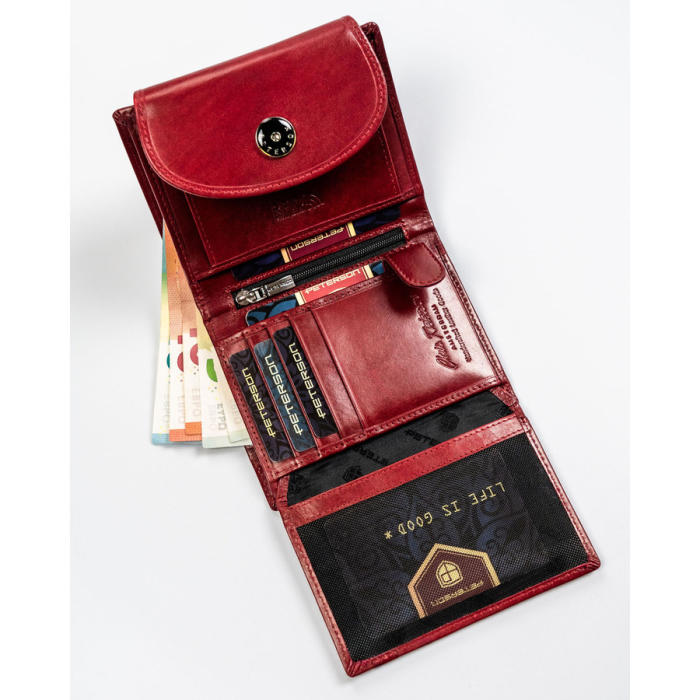 Portofel de damă din piele naturală, de culoare roșie, cu închidere cu capsă - Peterson PTR-PTN 70614-9-TVT RED [8]