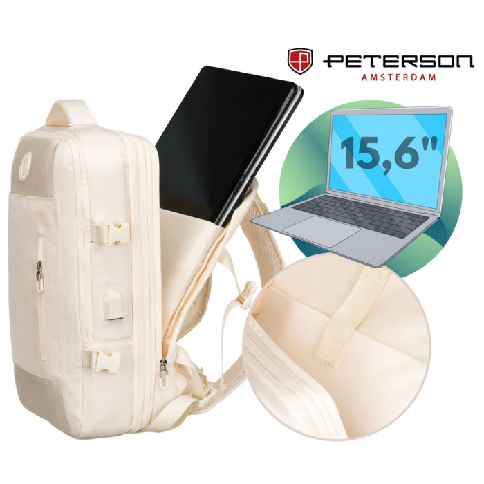 Rucsac de călătorie practic ecru cu compartiment din plasă și curele de compresie - Peterson PTR-PTN 24421-6170 ECRU [16]