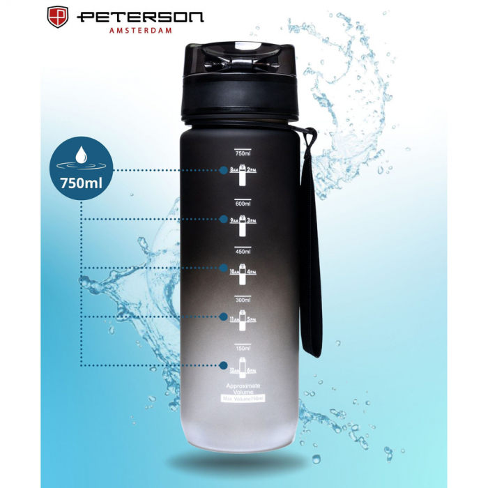 Sticlă de apă din tritan alb-negru cu șnur practic - Peterson PTR-PTN HY-001-750-9515 [9]