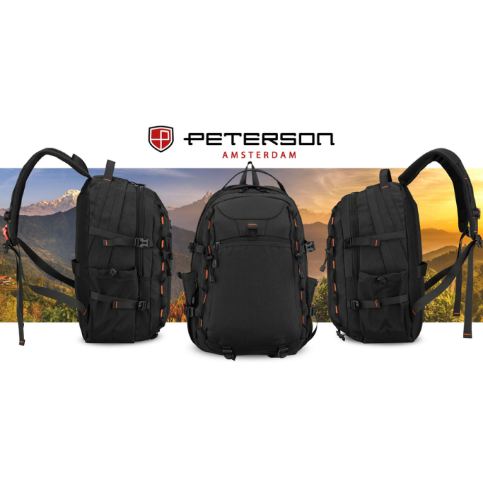 Rucsac mare, cu două compartimente, din poliester negru, pentru turiști - Peterson [37]