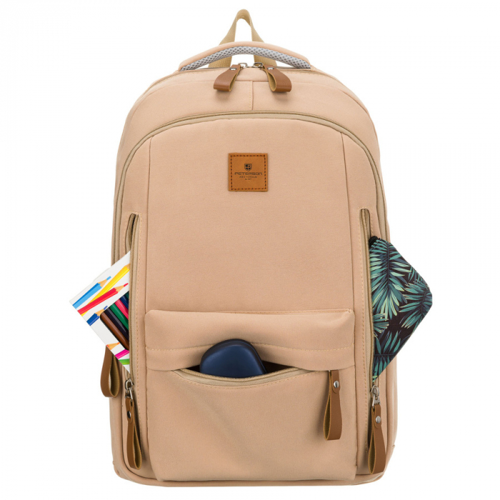 Rucsac școlar bej din poliester cu compartiment pentru laptop și închidere cu fermoar - Peterson PTR-PTN BHX-01-9273 Beig [4]