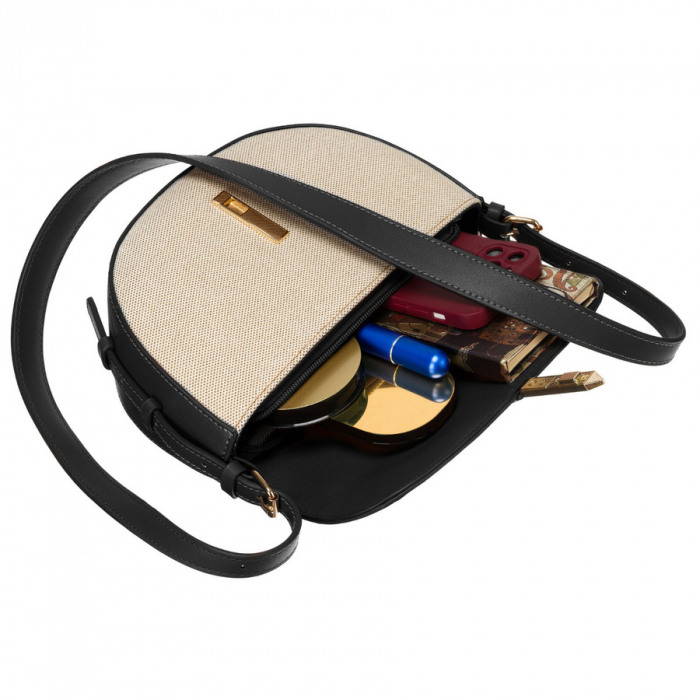 Geantă de damă crossbody bej și neagră, din piele și pânză Peterson PTR-PTN CAN-03 NAT-BLACK [7]
